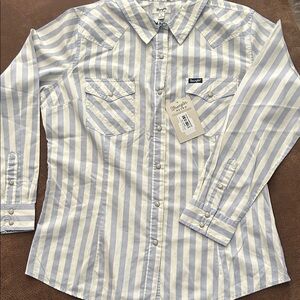 Wrangler Blue & White Striped Western Snap-Front Shirt